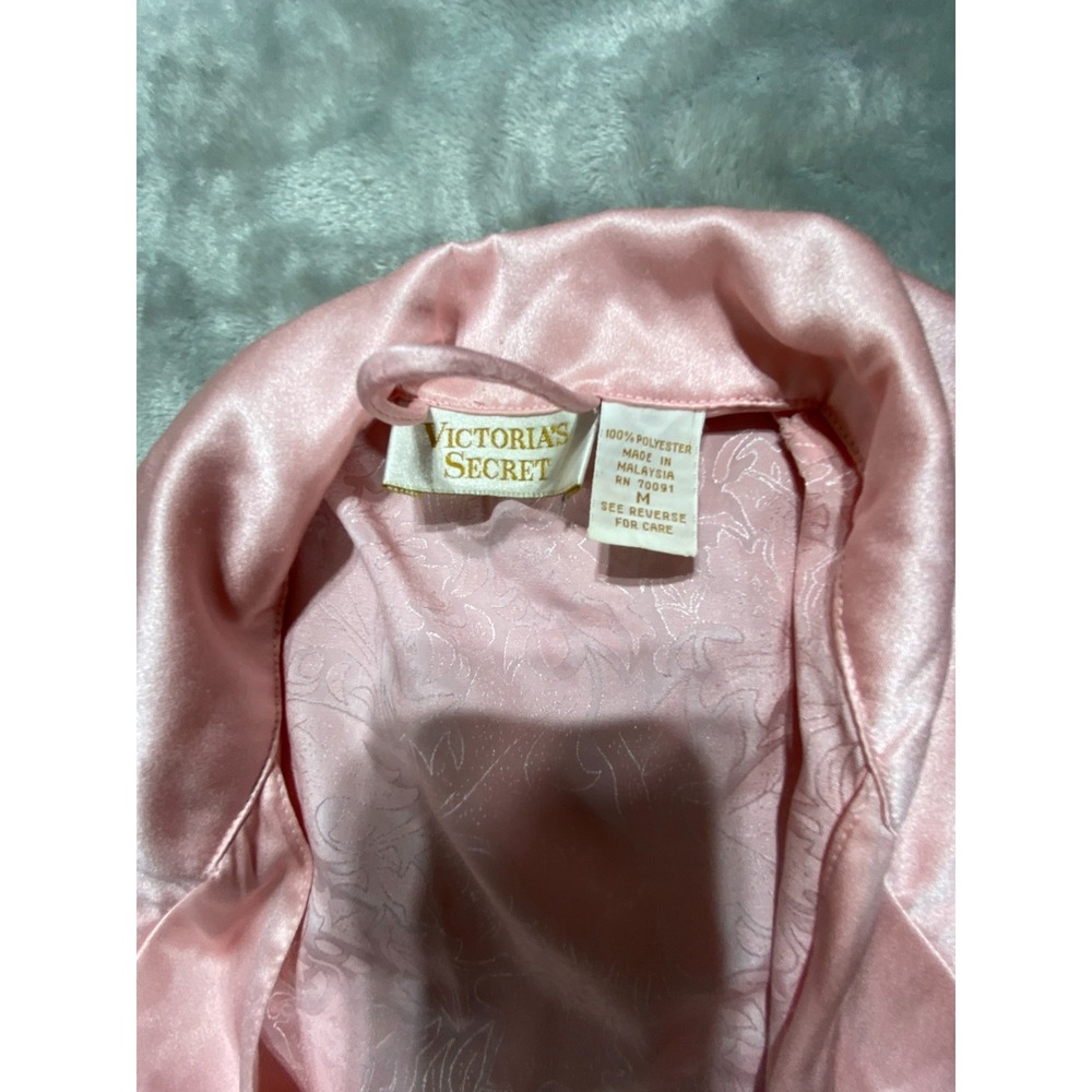 Vintage Victoria's Secret Robe Womens M Pink Jacquard Floral Satin Waist Belt - Picture 3 of 9